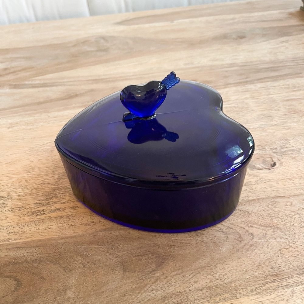 Rare Vintage Cobalt Blue Glass Candy Box